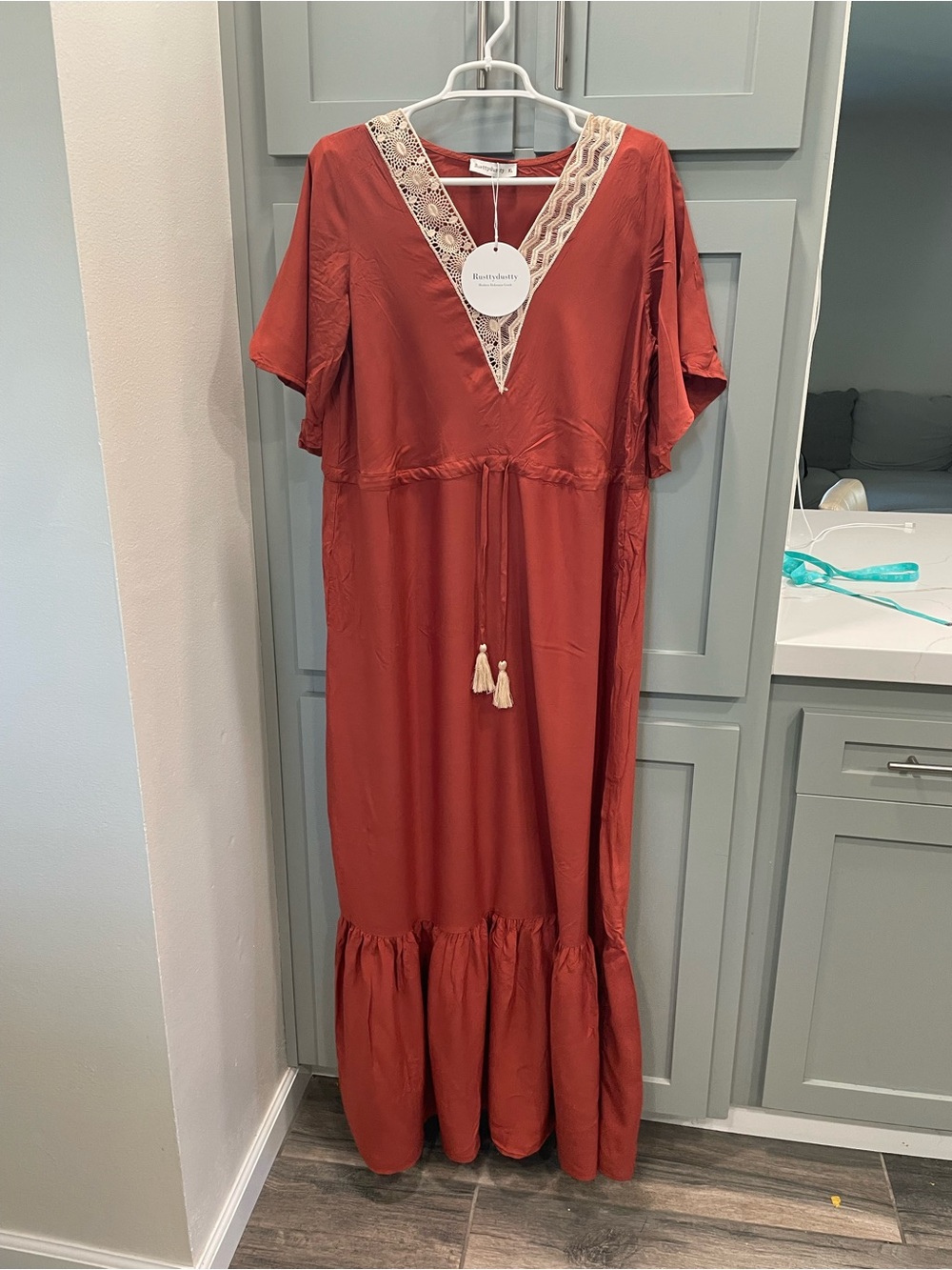 Boho Tassel V-Neck Maxi Dress in Rust